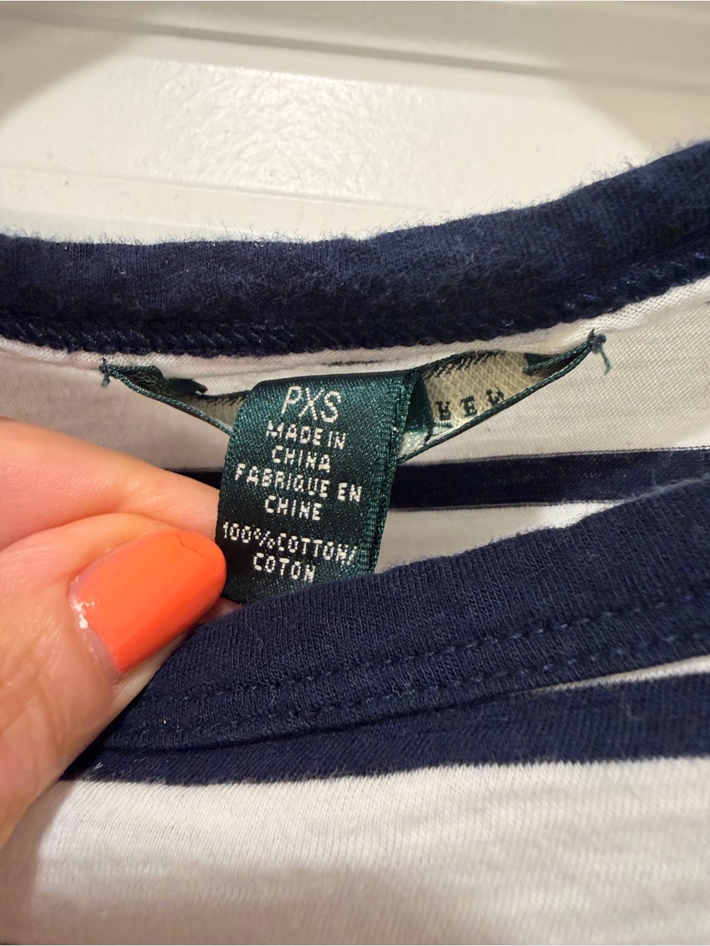 Lauren Ralph Lauren Navy and White Striped Tee with Button-Shoulder Detail - Picture 2 of 3